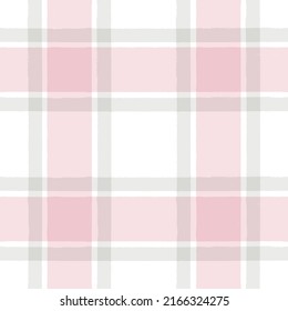 Pink and grey watercolor plaid pattern. stripes, gingham seamless tartan texture, girly spring picnic table cloth, plaid. vector checkered summer paint brush strokes.