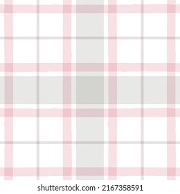 Pink And Grey Watercolor Plaid Pattern. Stripes, Gingham Seamless Tartan Texture, Girly Spring Picnic Table Cloth, Plaid. Vector Checkered Summer Paint Brush Strokes.