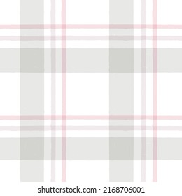 Pink And Grey Watercolor Plaid Pattern. Stripes, Gingham Seamless Tartan Texture, Girly Spring Picnic Table Cloth, Plaid. Vector Checkered Summer Paint Brush Strokes.