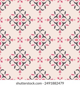 Pink, grey and white luxury vector seamless pattern. Ornament, Traditional, Ethnic, Arabic, Turkish, Indian motifs. Great for fabric and textile, wallpaper, packaging design or any desired idea.