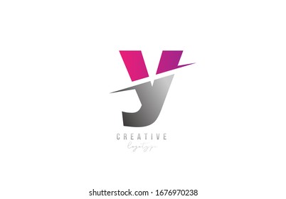 pink and grey Y letter logo alphabet icon design for company and business