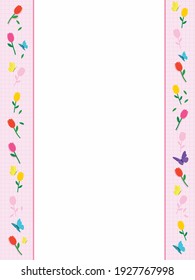 Pink Grid Background with Tulips