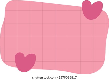 Pink Grid Paper Note with Heart Corners