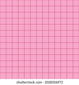 Pink grid seamless vector pattern. 90's inspired geometric lined background graphic. Abstract square graph, nineties pink aesthetic design. Fun, vibrant modern, repeat wallpaper backdrop texture.