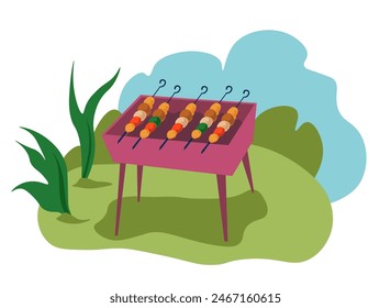 a Pink Grill With Skewers