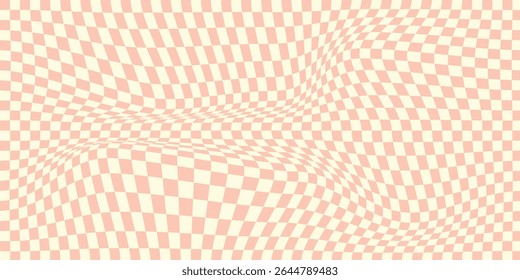  pink Groovy checker seamless pattern, wavy abstract retro checkerboard background. Trippy wave board geometric.  eps 10