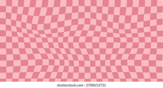 cor-de-rosa Groovy xadrez padrão sem costura, ondulado abstrato xadrez retrovisor fundo. Trippy wave board geométrica. Ilustração em vetor colorido. EPS 10.