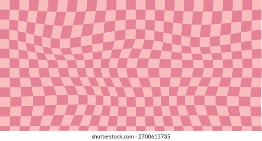 pink Groovy checker seamless pattern, wavy abstract retro checkerboard background. Trippy wave board geometric. Colorful Vector illustration. EPS 10.