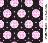Pink groovy disco ball seamless pattern. Cute girly background in retro style.
