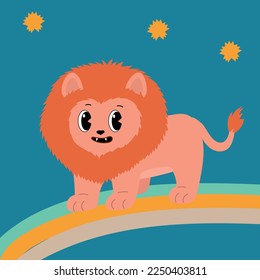 Pink groovy lion. Vector illustration