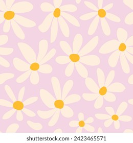 Pink groovy seamless pattern with distorted abstract daisy flowers. Fashionable background in 00s, 90s, y2k style. Flat vector illustration