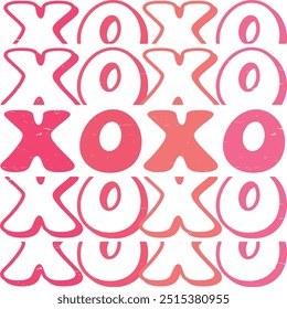 Pink Groovy Xoxo, valentine t shirts design, Hand drawn lettering phrase, Isolated on white background