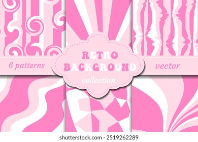 Pink groovy y2k abstract pattern collection vector, design. Seamless retro background for flyer template