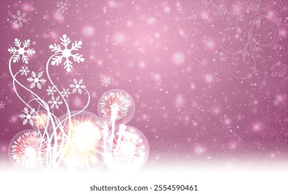 Pink grunge Christmas background, Christmas wishes background, Winter Snowfall Christmas background, Flying snow flakes and stars on winter Pink background. snowflake template. Vector illustration.