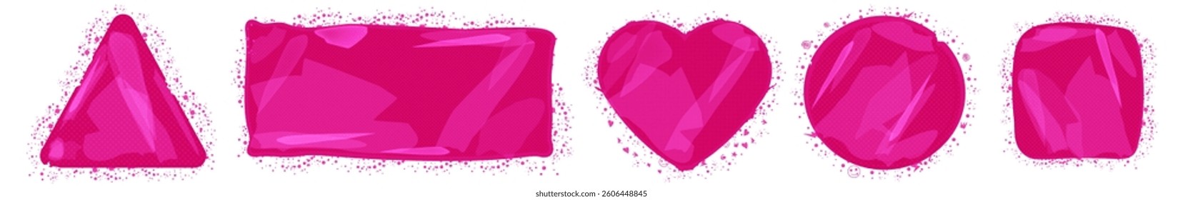 Pink Grunge paper sticker set isolated on white background. Grunge punk rock and pop art punk rock sticker collection with plastic effect