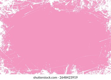 Pink grunge texture background with white brush paint splashes. Artistic distressed texture. Rough weathered banner frame. Grungy overlay for ads, banner, poster, fashion, y2k, bold design