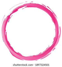 Pink grungy, grunge paintbrush, paint stroke circle, ring vector design element. Sketchy, doodle circle