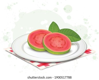 pink guava fruit slices vector illustration isolated on white background