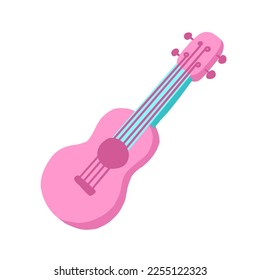 Pink guitar. Hawaiian Ukulele. Vector illustration in cartoon flat style.