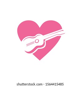 pink guitar love, music studio vector logo design