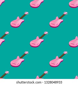 Pink guitar seamless vector pattern