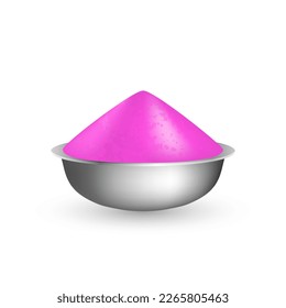 Pink gulal in bowl. Decorative element for Holi festival design