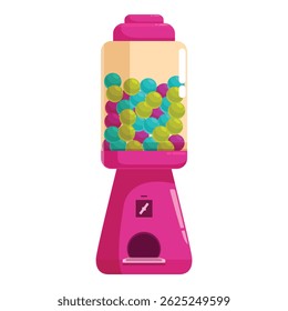 Pink gumball vending machine dispensing colorful candy on a white background