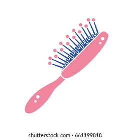 Pink hair brush or comb vector icon isolated.