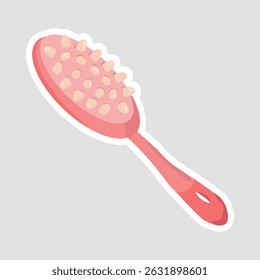Pink Hair Brush – Vector Illustration Sticker. Pink hair brush vector sticker with rounded bristles, ideal for beauty themes, hair care visuals, and personal hygiene design assets
