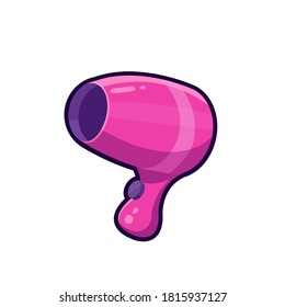 Pink Hair Dryer isolated on white background. Vector illustration in cartoon style. Single Hair care appliance icon for beauty salon