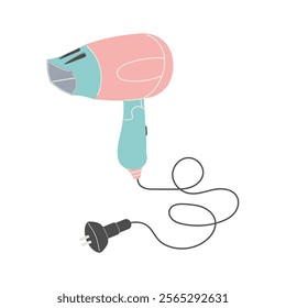 Pink hair dryer. Isolated on a white background. Flat vector illustration.