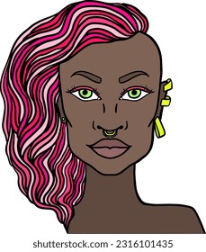 Pink Hair Girl with Golden Earrings Portrait