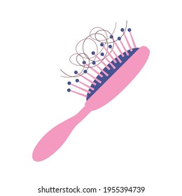 Pink hairbrush comb isolated flat vector icon, hair loss illustration.