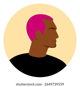 pink haired male avatar, vector illustration