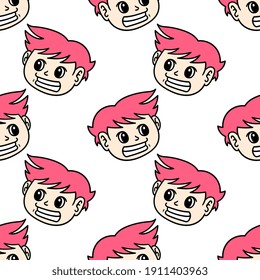 a pink haired man with a greasy face seamless pattern textile print. Great for summer vintage fabric, scrapbooking, wallpaper, giftwrap. repeat pattern background design