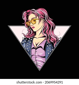 Pink Haired Rocker Girl In Punk Rock Jacket Looks She Is Very Beautiful And Sexy With Her Sunglasses