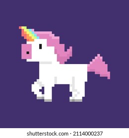 pink haired unicorn illustration. Unicorn. animal. pixel art or 8 bit. character vector design. game elements or assets