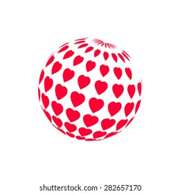 Pink halftone circle design with hearts, vector illustration. White background 