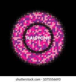 Pink halftone circles, dots pattern, vector, grunge. Comic texture background. Monochrome half-tone. Circle halftone Dots, colorful geometric gradient for pop art designs.