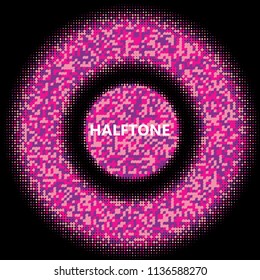 Pink halftone circles, dots pattern, vector, grunge. Comic texture background. Monochrome half-tone. Circle halftone Dots, colorful geometric gradient for pop art designs.