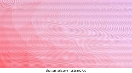 Pink halftone dots pattern texture background. Low poly design. Modern gradient monochrome dotted vector illustration. Abstract wavy lines. Triangular polygon backdrop