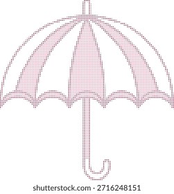 Pink halftone dotted illustration of open umbrella with handle weather protection symbol