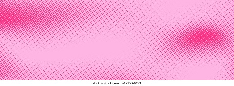 Pink halftone pattern. Retro comic gradient background. Rose pixelated dotted texture overlay. Cartoon pop art faded gradient pattern. Vector backdrop for poster, banner, advertisement