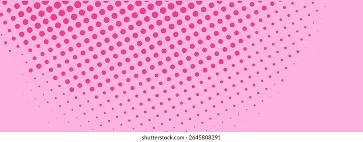 Pink halftone pattern. Retro comic gradient background. Rose pixelated dotted texture overlay. Cartoon pop art faded gradient pattern. Vector backdrop for poster, banner, advertisement