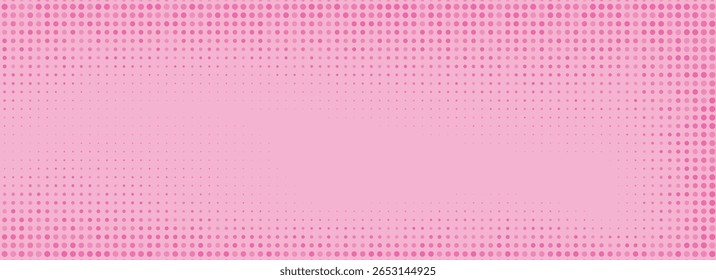 Pink halftone pattern. Retro comic gradient background. Rose pixelated dotted texture overlay. Cartoon pop art faded gradient pattern. Vector backdrop for poster, banner, advertisement