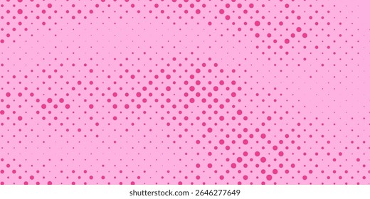 Pink Halftone Retro Comic Background. Rose pixelated dotted texture overlay. Cartoon pop art faded gradient pattern. Vector backdrop for poster, banner, advertisement