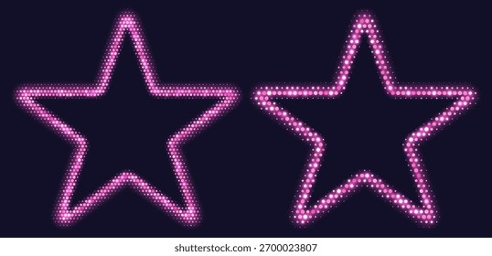 Marco de estrella de semitono rosa, borde brillante, patrón de estrella con puntos, elemento de diseño de lujo disco.