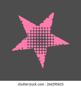 Pink Halftone Star. Gray Background Vector Illustration