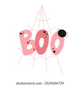 Pink Halloween clipart. Cute spider, spiderweb hand draw elements. Vector illustration in flat style