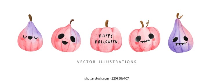 pancarta rosa de halloween lindo calabaza, feliz ilustración vectorial de halloween